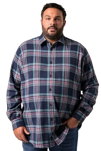 Men Plus Herren große Größen Übergrößen Menswear L-8XL Men+ Karo-Flanellhemd, Langarm, Kentkragen, Comfort Fit, bis 8 XL Navy blau 8XL 841650130-8XL