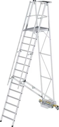 MUNK Günzburger Steigtechnik 52714 Aluminium Plattformleiter - Aluminium Plattformleiter mit großer, rutschfester Arbeitsplattform und beidseitigem Handlauf. Ideal für enge Regalgänge, sicher und platzsparend zusammenklappbar.