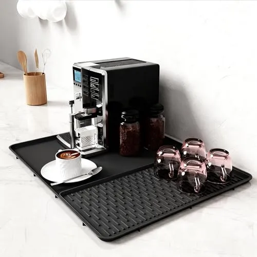 LIULINY 60x40cm Kaffeemaschine Unterlage 2 in 1 Kaffeemaschine Abtropfmatte | Unterlage Kaffeemaschine, Hitzebeständiges rutschfeste Leicht zu Reinigen Trockenmatte Küche (Schwarz)