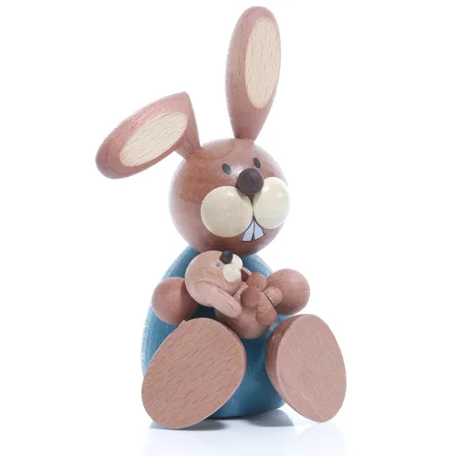 Osterartikel Osterhase mit Kind – Bunte Holzfigur zur Dekoration - Charmante Osterfigur aus Holz, ideal für eine festliche Tischdekoration. Höhe: 11 cm, sorgt für fröhliche Stimmung in Ihrem Zuhause.