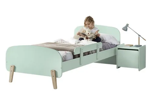 aufm Kessel Kinderzimmer Set Karilynn 2 Bett mit Nachtkommode mintgrün - Hochwertiges Kinderzimmer Set mit Einzelbett (90 x 200 cm) und Nachtkommode. Aus robustem MDF und Kiefer, in mintgrün lackiert. Praktischer Absturzschutz und modernes Design für ein gemütliches Kinderzimmer.