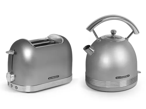 SCHNEIDER Retro Line Frühstück-Set Silber – Toaster & Wasserkocher