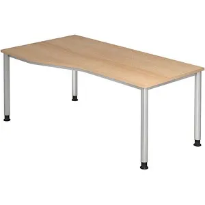 Hammerbacher Schreibtisch HS18 180x100/80cm - Kinderschreibtisch aus Eiche, stufenlos höhenverstellbar von 68,5 bis 81 cm, ideal für wachsende Kinder, mit freiformiger Platte und 4-Fuß-Gestell in Silber.