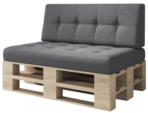 sunnypillow Palettenkissen Kaltschaum 120 x 80 - 2er Set Grey - Gartenmöbel-Kissen für Innen- und Außenbereich, mit hochwertigem Kaltschaum gefüllt für höchsten Sitzkomfort und pflegeleichtes Design.