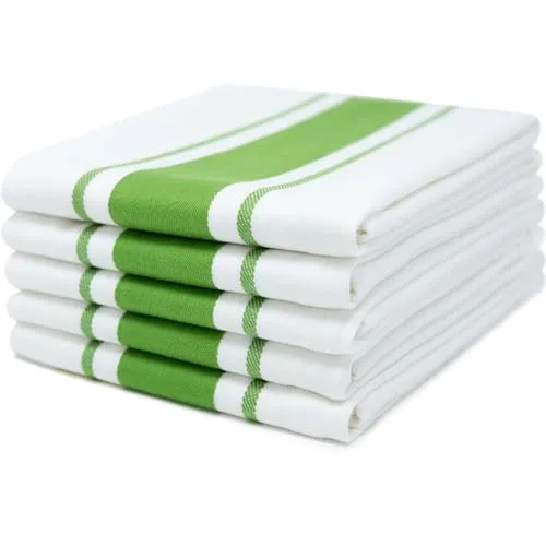 Sticky Toffee Gestreifte Geschirrtücher 100% Baumwolle | 5er Set | Grün Streifen | 50 x 70 cm | Saugfähige Restaurant Bar Glas Küchenwäsche