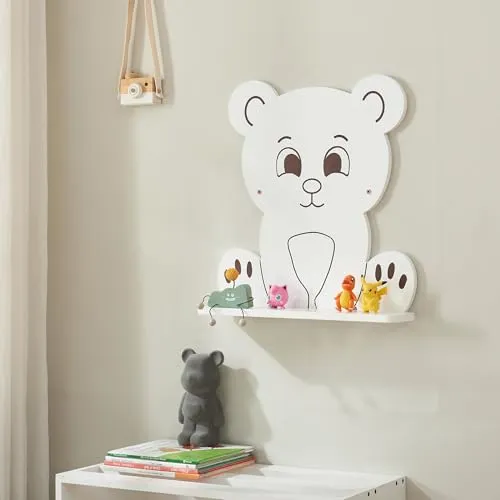 [en.casa] Kinder-Wandregal Korsør bis 2 kg pro Regal Wandboard für Kinderzimmer Hängeregal Kinderzimmer-Dekoration 50 x 46 x 10,8 cm Schweberegal Dekoregal in Bärenform Weiß
