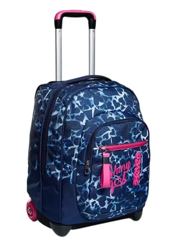Seven Trolley, 2 in 1, Schulranzen mit Rollen, Rucksack mit Trolleyfunktion für Kinder, ab 1. Klasse, für Schule, Reisen, Mädchen&Jungen, blau/pink, Dyed Hearts