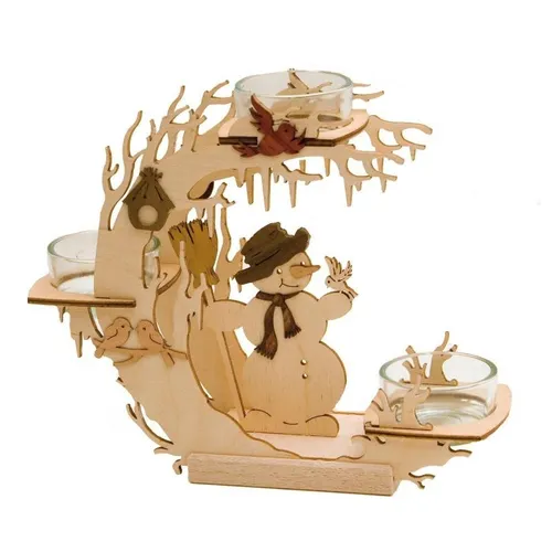 Kuhnert Teelichtkranz Schneemann aus Edelholz - Hochwertiger Kerzenständer für 3 Teelichter, aus edlem Holz, ideal für eine festliche Stimmung. Made in Germany, Maße: 17 x 20 x 5,5 cm.