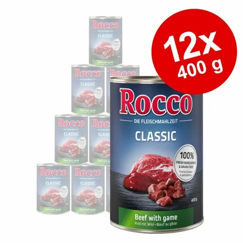 Rocco Classic 12x400g Hundefutter - Getreidefreies Rind mit Huhn - Hundefutter, getreidefreies Nassfutter mit Rind und Huhn, ideal für empfindliche Hunde und eine gesunde Ernährung.
