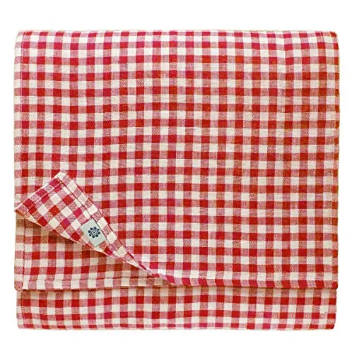 Linen & Cotton Tischdecke Tischtuch Tischwäsche Kariert im Landhausstil Estella -100% Leinen, Weiß Weiss Rot (100 x 140 cm) Festliche Rechteckige Frühling/Home Küche Restaurant Cafe Hotel Gastronomie