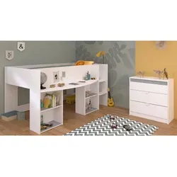 Parisot Meuble Kinderzimmer, Weiß, Grau, Rosa, Kunststoff, 2 Fächer, 3 Schubladen, Rechteckig, 205x104x132 cm, Kinder- & Jugendzimmer, Jugendmöbel, Komplette Kinder- & Jugendzimmer