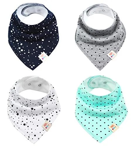 M.M.C. Baby Dreieckstücher 4 Stück Halstuch süße unisex aus Baumwolle mit verstellbaren Druckknöpfen Spucktuch Lätzchen für Kleinkinder Jungen und Mädchen (Unisex Set)