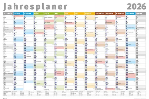 Poster Jahresplaner 2026 gefaltet - Wandplaner Kalender Poster Druck - Größe