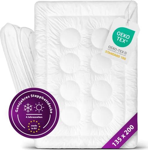 Deluxe Steppbettdecke 135x200cm - Hotelqualität für Allergiker - Bettdecken für Kinder und Erwachsene, hypoallergen und gesteppt, ideal für alle 4 Jahreszeiten. Zertifiziert nach STANDARD 100 by OEKO-TEX für höchste Qualität.