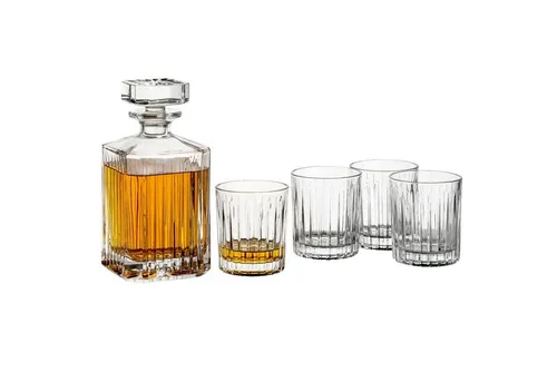 gouveo Karaffe Whiskykaraffe mit 4 Gläser - Whisky-Set aus hochwertigem Glas