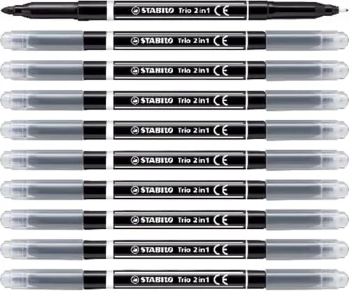 STABILO - Filzstift und Fineliner in einem - Trio 2 in 1-10er Pack - schwarz