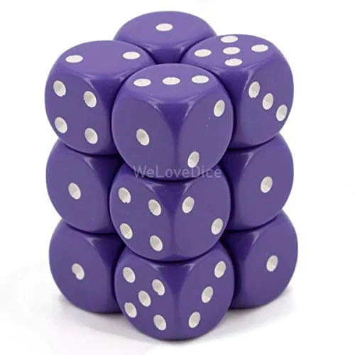 Chessex Opaque 16mm d6 with pips Dice Blocks (12 Dice) - Purple w/White