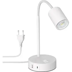 Tischleuchte WAIKA, weiß mit USB-A und USB-C - Moderne Tischleuchte mit flexiblem Hals und integrierten USB-Anschlüssen für bequemes Laden. Ideal für Schreibtischarbeiten und sorgt für eine energieeffiziente Beleuchtung.