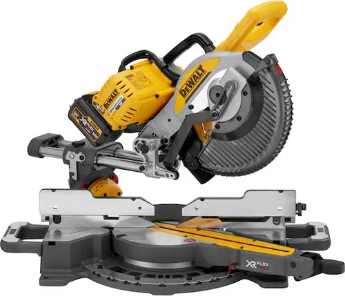 DeWalt DCS727T2 - 54V XR FLEXVOLT Radiale Gehrungssäge 250 mm - Sägen: Bürstenlose Motor-Technologie für längere Laufzeiten und präzise Schnitte, inklusive 2 Akkus und Schnellladegerät für maximale Flexibilität.
