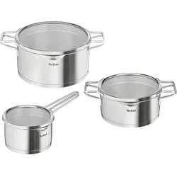 Tefal Topfset Nordica, silber, Edelstahl - Kochtöpfe - Hochwertiges Topfset aus rostfreiem Edelstahl mit Siebdeckel und doppelten Ausgießern, inspiriert vom nordischen Design. Ideal für stilvolles Kochen!