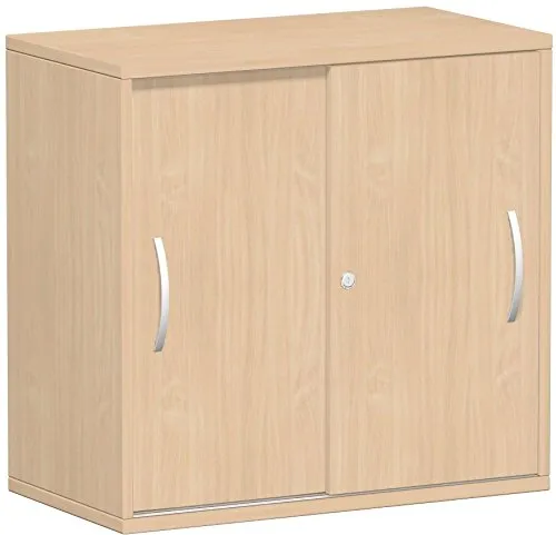 Geramöbel Schiebetürenschrank Flex - abschließbar, 80 x 79,8 x 42,5 cm, buche - Kleiderschrank mit ausreichend Stauraum für Unterlagen, höhenverstellbare Fachböden und Druckzylinderschloss für Sicherheit. Made in Germany, ideal für Büro und Home Office.