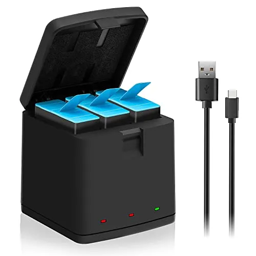 COOLSHOW Akku-Ladegerät mit 3 Kanälen für GoPro Hero 9 Black Triple Ladegerät mit LED-Anzeige