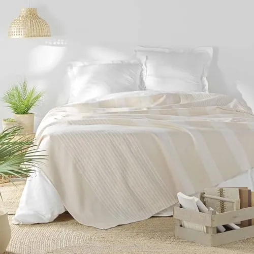 Douceur d'Intérieur, Tagesdecke, 240 x 260 cm, Natur, Baumwolle & Polyester, gewebt