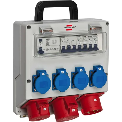 Brennenstuhl Wandverteiler 4 32 IP44 - Tragbarer Stromverteiler mit 4x 230V und 1x CEE 400V, robust und ideal für Baustellen und Industrieeinsatz