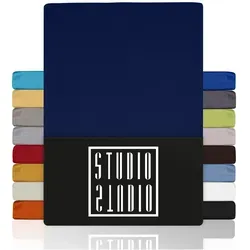 STUDIO Spannbettlaken Basic, viele Größen, 100% gekämmte Baumwolle, OEKO-TEX 100, Jersey, Baumwolle, Gummizug: rundum, (1 Stück), 160x200 cm Bettlaken Spannbetttuch bis 25 cm Höhe - Marine blau 160 cm x 200 cm