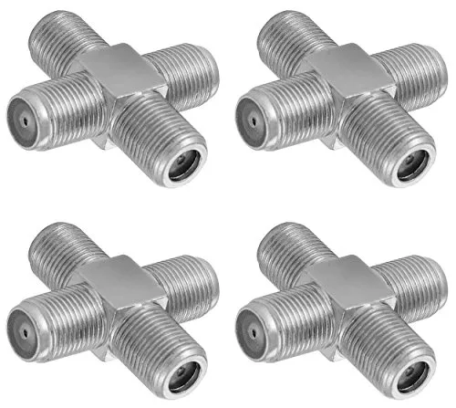 POPPSTAR 4x Sat TV Coax Verteiler Kreuz-Stück (4x F-Buchse) Antennen Splitter Adapter für Koaxialkabel, Antennenkabel, silbern