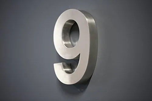 Lüllmann Premium Edelstahl Hausnummer 3D Design Arial, Nr. 9 - Hausnummer aus hochwertigem V2A Edelstahl im modernen 3D Design, wetterfest und extrem stabil. Ideal zur individuellen Gestaltung Ihrer Immobilie.
