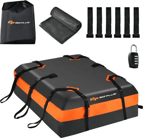 GOPLUS 424L Auto Dachbox, Faltbare & wasserdichte Dachtasche mit Anti-Rutsch-Matte, Schloss & 6 Türhaken, Dachkoffer für alle Fahrzeuge mit/ohne Gepäckträger