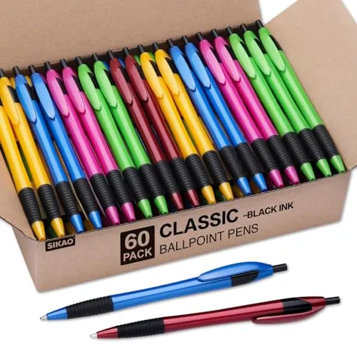 Sikao Kugelschreiber Set 60 Stück, Gripped Slimster Stifte mit Komfortgriff, 1.0mm Schwarze Tinte, Glattes Schreiben, Kugelschreiber Großpackung für Büro, Schule & Gastronomie