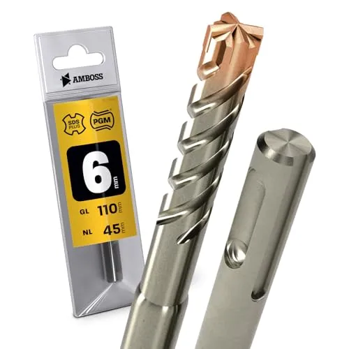 SDS Plus Hammerbohrer 4X Schneiden PGM Ø 6.0mm x 45mm - AMBOSS Werkzeuge SDS Crusher 4 - HM Betonbohrer Hartmetall Profi Bohrer 6.0 mm x 45 - Steinbohrer Stahlbeton Mauerwerk Ziegel Kalksandstein