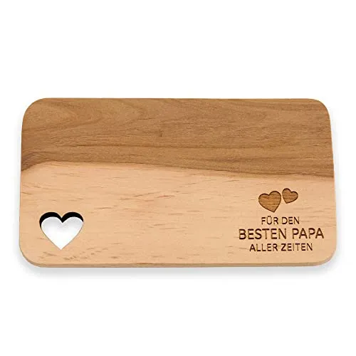 Spruchreif | Frühstücksbrettchen mit Gravur „Bester Papa aller Zeiten“ – Holzbrettchen mit Herzausschnitt | Perfekte Geschenkidee für Papa & Vatertag