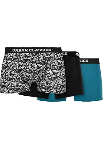 Urban Classics Organic Boxer Shorts 3-Pack – Herren Boxershorts aus Bio-Baumwolle mit Elastikbund und Branding, komfortable Passform, Detail AOP/Black/Jasper, 3XL