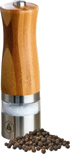 LAGUIOLE - Elektrische Salz- und Pfeffermühle - Aus Edelstahl und Bambusholz - Mit Licht - Elegant und praktisch - Keramikmühle - ohne 6 AAA Batterien