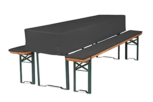 TexDeko Bierbankauflagen gepolstert 220x25x2cm mit Tischdecke 3TLG SET waschbar für Bierzeltgarnitur (220x70x30cm Anthrazit)