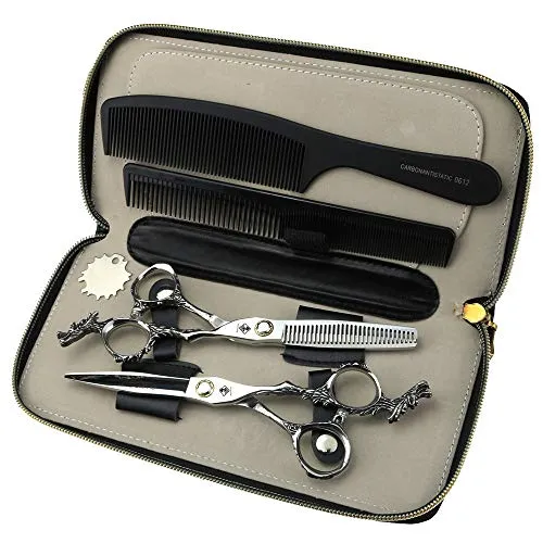 JIESENYU Friseurschere, 440C Stahl,Haarschere professionell, Haarschneideschere, 6 zoll Silber Ausdünnungsschere Friseurladen