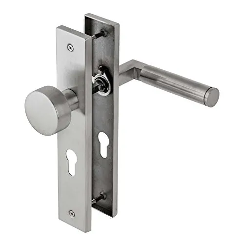 ck-türbeschläge Langschild Bauhaus | Wechselgarnitur 72 mm Abstand | V2A Edelstahl matt | festdrehbar gelagert & Rückholfeder | nach Gropius & Meyer 1922/1923 (links)