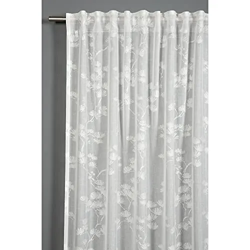Gardinia Schal mit Gardinenband, Ausbrenner Baumwollblüte, 140 x 245 cm - Elegante Gardinen für stilvolle Fensterdekoration, lichtdurchlässig mit floralen Dessin, perfekt für einladende Räume. Integriertes Gardinenband für optimalen Faltenwurf.