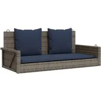 vidaXL Schaukelbank mit Kissen Grau 119x56x48 cm - Gartenbank aus langlebigem PE-Rattan mit Schaukelfunktion und bequemen, abnehmbaren Kissen für ultimativen Komfort im Freien.