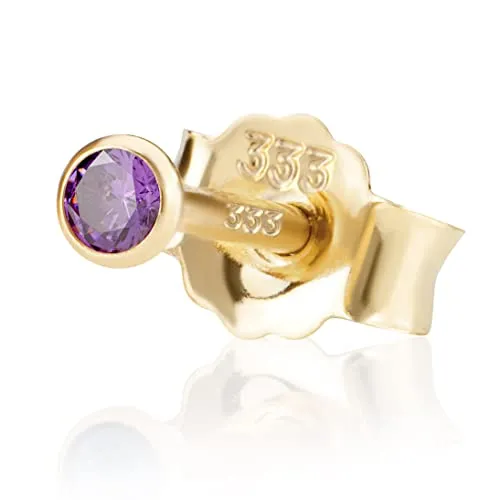 NKlaus Einzel 2,0mm 333 Gelb Gold 8 Karat Ohrstecker Kristall Zirkonia Amethyst Butterfly Verschluss Damen Mädchen 3329
