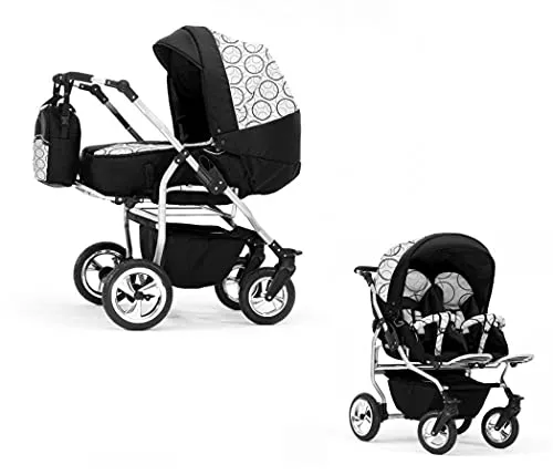 Elcar Zwillingskinderwagen 2 in 1 Duo Twin inkl. Sportsitze - 11 Teile - Schwarz