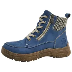 Rieker Damen Klassische Stiefeletten 72330, Blau - Wanderschuhe mit weichem Kunstleder und herausnehmbarem Fußbett für optimalen Komfort, ideal für lange Spaziergänge und den Alltag.