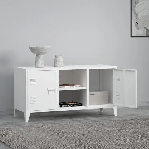 [en.casa] TV Schrank Kotka Lowboard mit 2 Türen - TV-Halterungen: Moderner Fernsehschrank mit zeitgemäßem Design, unauffälligem Kabeldurchlass und flexiblem Stauraum für Fernseher und Zubehör.