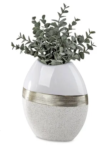 formano Dekovase Vase Tischvase Weiß Cremeweiß mit Goldband in 3 Größen wählbar