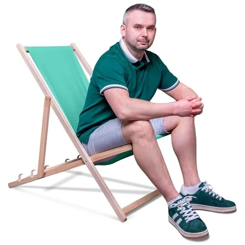 DreamRoots Liegestuhl Klappbar Holz aus Buchenholz, bis 130 kg belastbar, 3-Fach verstellbare Rückenlehne, waschbarer Polyesterbezug