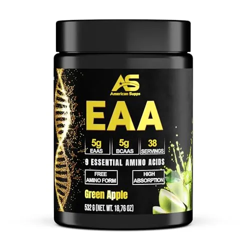 American Supps EAA Essential Amino Acids Pulver, 532 g - Nahrungsergänzungsmittel in Pulverform mit essentiellen Aminosäuren für eine gezielte Unterstützung der Ernährung. Geschmack: Green Apple, praktisch und einfach zu dosieren.