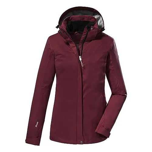 killtec Damen Funktionsjacke KOS 133 WMN JCKT - Outdoorjacke in weinrot mit 10.000 mm Wassersäule, 100% wasserdicht und atmungsaktiv – ideal für aktive Frauen, die auch bei Regen nicht auf Stil verzichten möchten.